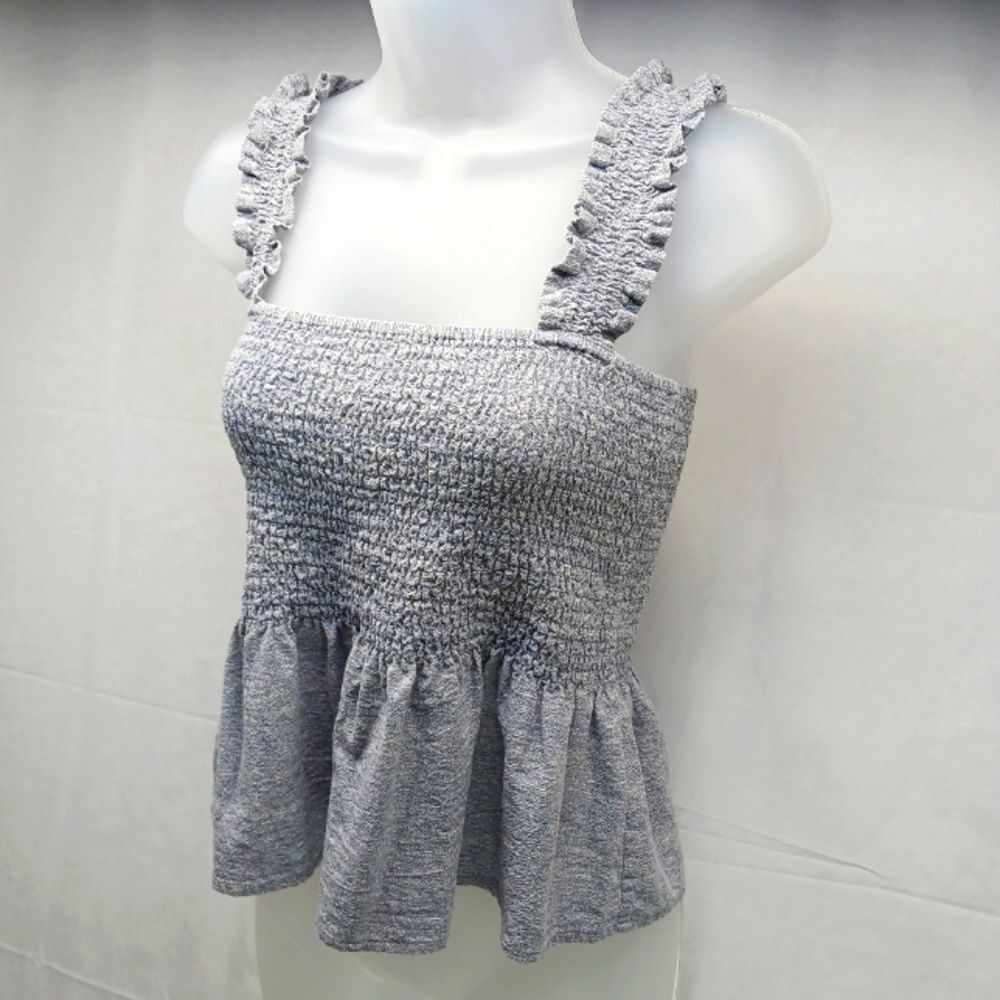 Easel Los Angeles Smocked Peplum Style Tank Top Cotton/Linen Women's Small Grey - Picture 2 of 8